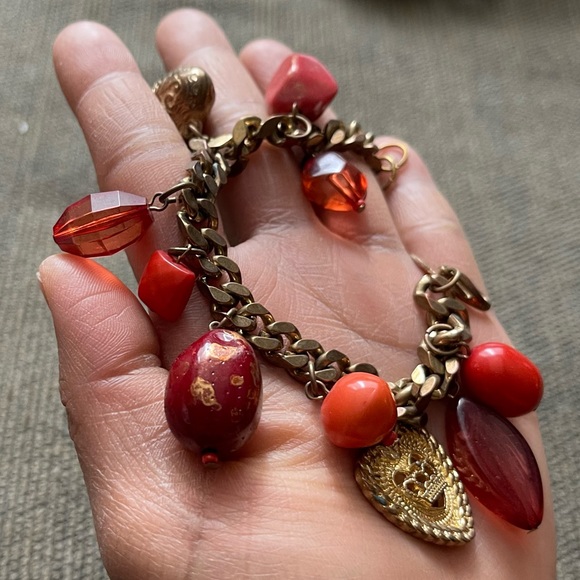 Beautiful BUOUX Gold Red Charms Bracelet EUC - Picture 2 of 5